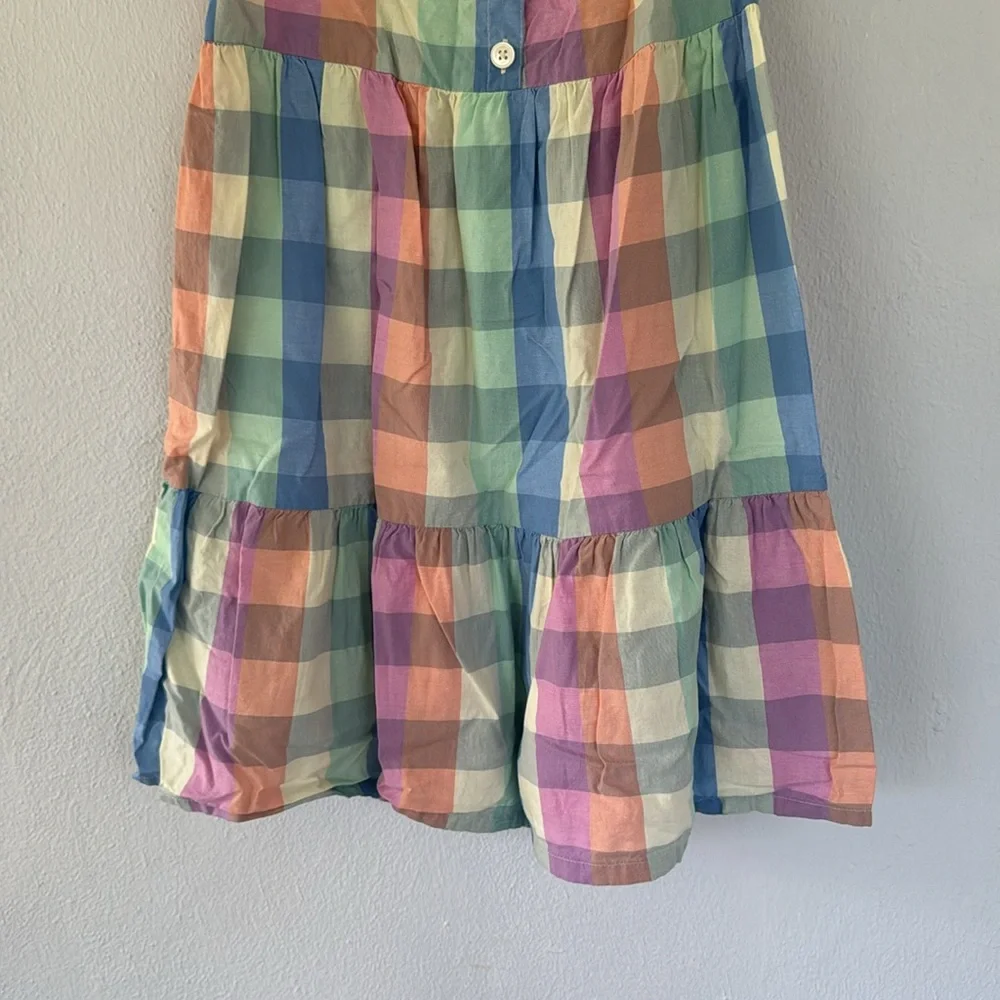 GAP girl’s pastel gingham plaid cotton button print puff sleeve dress medium